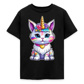 Chat licorne mignon - T-shirt Ado - noir - Devant - AI Model Teenager Male light (155cm)