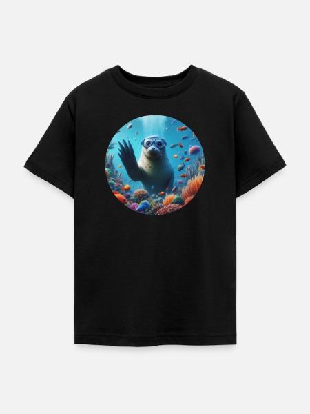 Robbe im Meer mit Taucherbrille - Teenager T-Shirt - Schwarz
