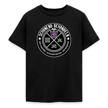 Schonend behandeln Schachtel 45 | Farben änderbar - Teenager T-Shirt - Schwarz - Vorne - AI Model Teenager Male light (155cm)
