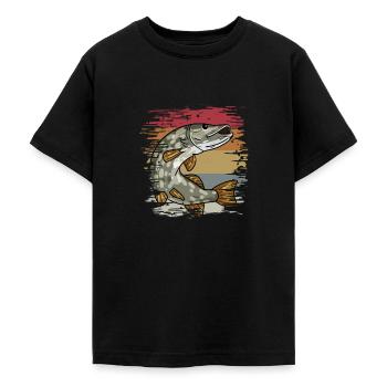 Hecht Angeln Retro - Teenager T-Shirt - Schwarz - Vorne - AI Model Teenager Male light (155cm)