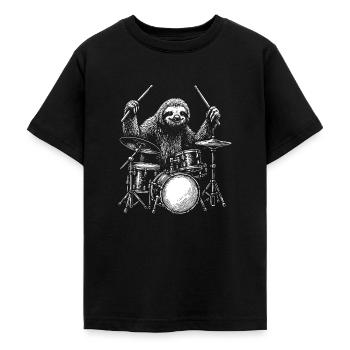 Schlagzeuger Faultier Tier Schlagzeug Set Musiker Perkussion - Teenager T-Shirt - Schwarz - Vorne - AI Model Teenager Male light (155cm)