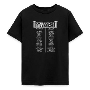 Greek Mythology Roman Difference - Teenage T-Shirt - black - Front - AI Model Teenager Male light (155cm)