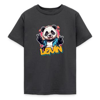 LEVIN - Beau nom de garçon avec Cool Panda - T-shirt Ado - charbon - Devant - AI Model Teenager Male light (155cm)