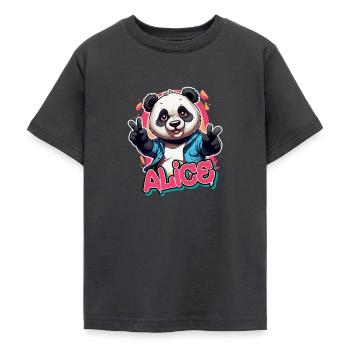 ALICE - Beautiful girl name with cool panda - Teenage T-Shirt - dark grey - Front - AI Model Teenager Male light (155cm)