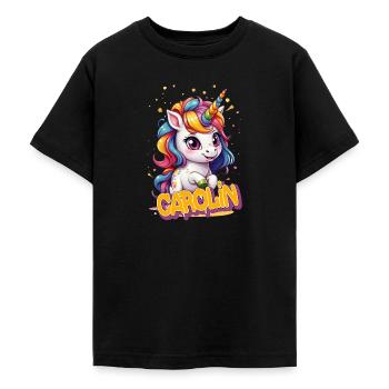 CAROLIN - Schöner Mädchen Name mit süßem Einhorn - Teenager T-Shirt - Schwarz - Vorne - AI Model Teenager Male light (155cm)