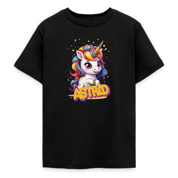 ASTRID - Schöner Mädchen Name mit süßem Einhorn - Teenager T-Shirt - Schwarz - Vorne - AI Model Teenager Male light (155cm)