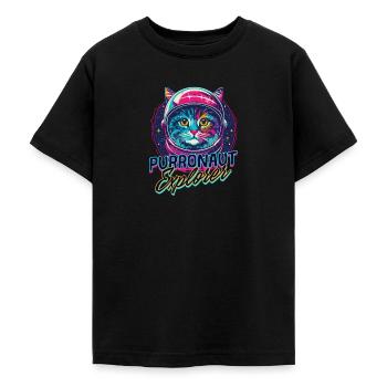 Chat Astronaute Purronaute Explorer - T-shirt Ado - noir - Devant - AI Model Teenager Male light (155cm)