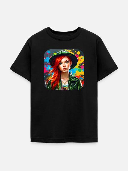 Cooles irisches rothaariges Mädchen - Teenager T-Shirt - Schwarz