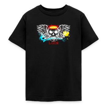 L.Gor stylischer Totenkopf - Teenager T-Shirt - Schwarz - Vorne - AI Model Teenager Male light (155cm)