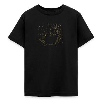 Eenhoorn, Eenhoorn, Eenhoorn, Mollig, Goud - Teenager T-shirt - zwart - Voor - AI Model Teenager Male light (155cm)