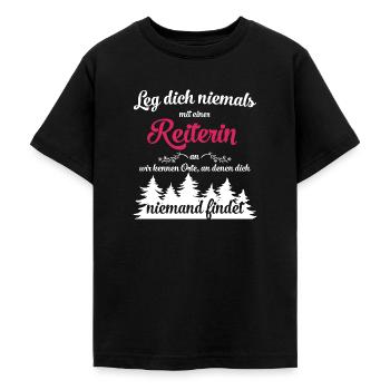 Reiterin Pferd lustiger Pferdespruch Geschenk - Teenager T-Shirt - Schwarz - Vorne - AI Model Teenager Male light (155cm)