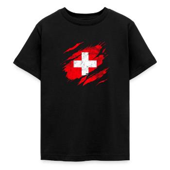 Schweiz Flagge - Teenager T-Shirt - Schwarz - Vorne - AI Model Teenager Male light (155cm)
