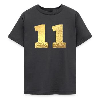 Numéro 11 paillettes doré - 11e anniversaire - T-shirt Ado - charbon - Devant - AI Model Teenager Male light (155cm)