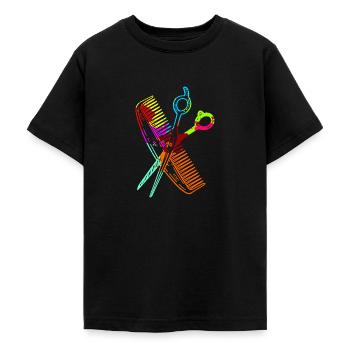 Cadeau de coiffeur peigne et ciseaux pour la coupe de cheveux - T-shirt Ado - noir - Devant - AI Model Teenager Male light (155cm)