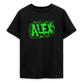 Alex Name Graffiti Green - Teenage T-Shirt - black - Front - AI Model Teenager Male light (155cm)