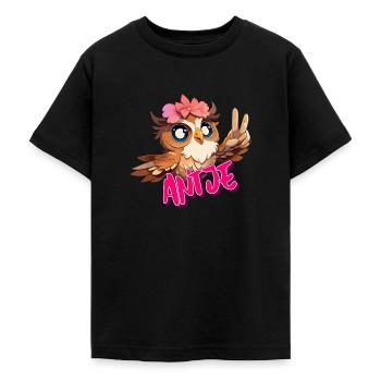 ANTJE - Beau nom de fille avec hibou mignon - T-shirt Ado - noir - Devant - AI Model Teenager Male light (155cm)