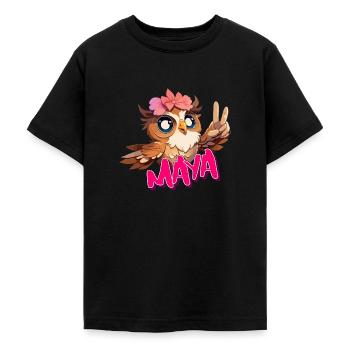 MAYA - Schöner Mädchen Name mit süßer EULE - Teenager T-Shirt - Schwarz - Vorne - AI Model Teenager Male light (155cm)