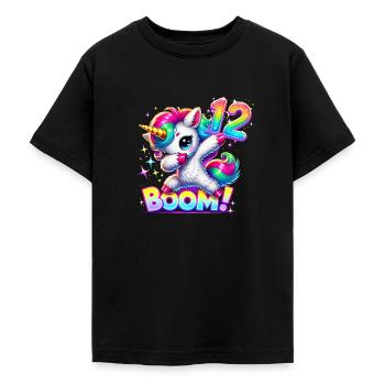 Unicorn Dab Birthday Shirt 12 - Teenage T-Shirt - black - Front - AI Model Teenager Male light (155cm)