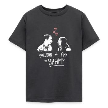 The Big Bang Theory Sheldon + Amy = Shamy - T-shirt Ado - charbon - Devant - AI Model Teenager Male light (155cm)