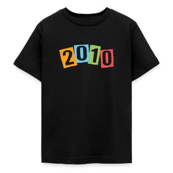 Born in 2010 – Birthday with big colorful numbers - Teenage T-Shirt - black - Front - AI Model Teenager Male light (155cm)