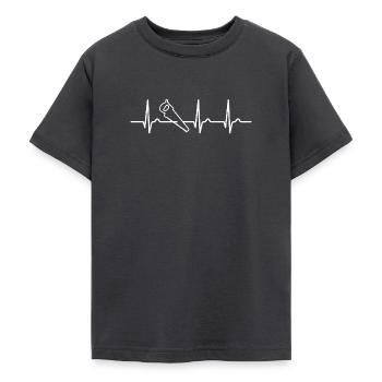 ECG curve - heart curve - carpenter - saw - wood - Teenage T-Shirt - dark grey - Front - AI Model Teenager Male light (155cm)