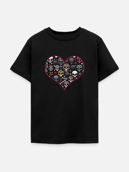 Buntes dekoratives Skullmuster - Teenager T-Shirt - Schwarz