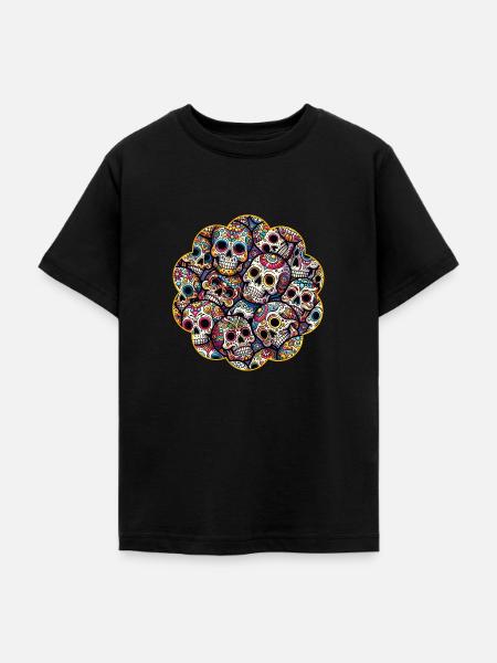 Buntes dekoratives Skullmuster - Teenager T-Shirt - Schwarz