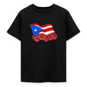 PR Flag Flower Rose Puerto Rico - Teenage T-Shirt - black - Front - AI Model Teenager Male light (155cm)