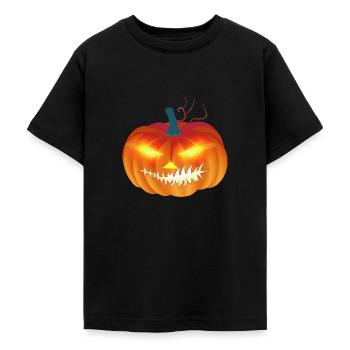Pumpkin face with shining eyes Halloween - Teenage T-Shirt - black - Front - AI Model Teenager Male light (155cm)