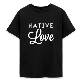 Native Love - white print - Teenage T-Shirt - black - Front - AI Model Teenager Male light (155cm)