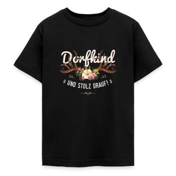 Dorfkind und stolz drauf Hirsch Blumen Spruch - Teenager T-Shirt - Schwarz - Vorne - AI Model Teenager Male light (155cm)