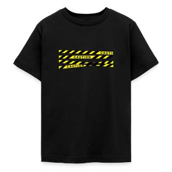 caution_f2 - Teenage T-Shirt - black - Front - AI Model Teenager Male light (155cm)