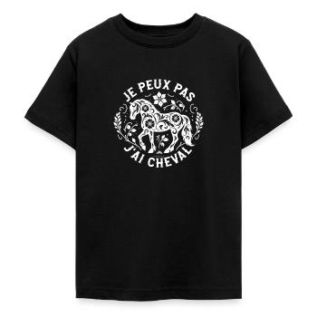 J'Peux Pas J'ai Cheval Humour Fille Équitation - T-shirt Ado - noir - Devant - AI Model Teenager Male light (155cm)