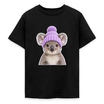 Knuffiger Koala mit Lavendel-Mütze - Teenager T-Shirt - Schwarz - Vorne - AI Model Teenager Male light (155cm)