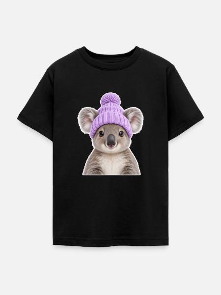 Knuffiger Koala mit Lavendel-Mütze - Teenager T-Shirt - Schwarz