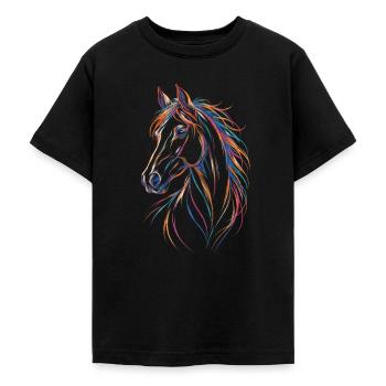 Mehrfarbiges Pferd – Bleistiftporträt - Teenager T-Shirt - Schwarz - Vorne - AI Model Teenager Male light (155cm)