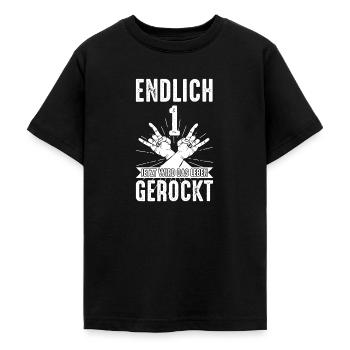 Endlich 1 jetzt wird das Leben gerockt - Teenager T-Shirt - Schwarz - Vorne - AI Model Teenager Male light (155cm)