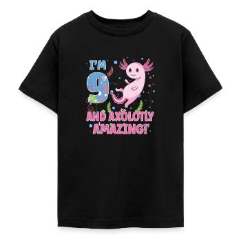 I'm 9 süßes Axolotl 9. Geburtstags Geschenk - Teenager T-Shirt - Schwarz - Vorne - AI Model Teenager Male light (155cm)