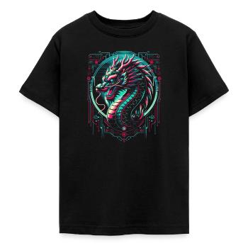Chinesischer Drache Futuristisch Cyberpunk - Teenager T-Shirt - Schwarz - Vorne - AI Model Teenager Male light (155cm)