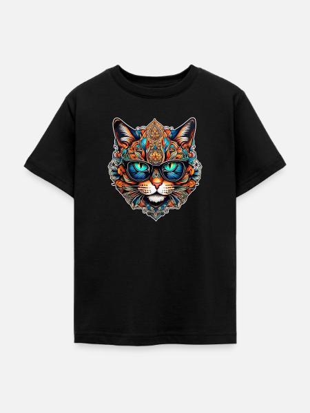 Coole Steampunk Katze mit Brille - Teenager T-Shirt - Schwarz