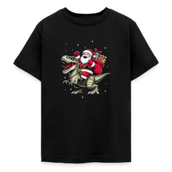 Santa Claus Rides Dino Christmas Dinosaur - Teenage T-Shirt - black - Front - AI Model Teenager Male light (155cm)