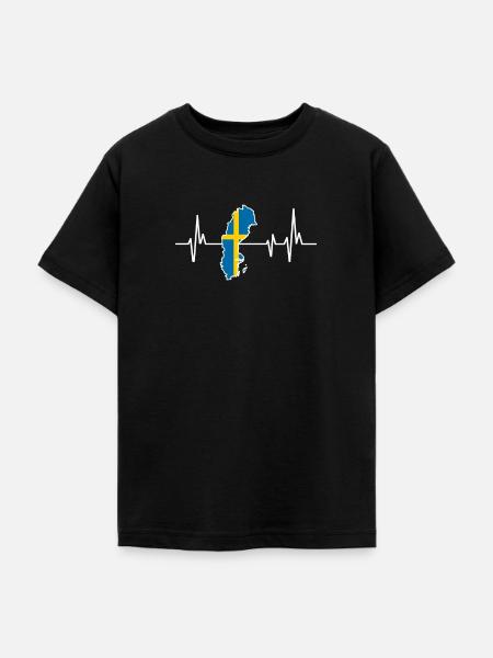 Heartbeat Design Swedish Flag Sweden - Teenage T-Shirt - black