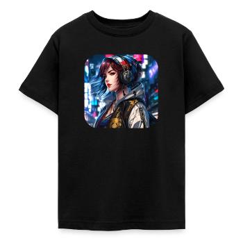 Fille Cyberpunk cool - T-shirt Ado - noir - Devant - AI Model Teenager Male light (155cm)