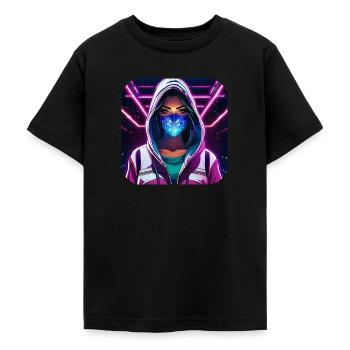 Fille Cyberpunk Cool VI - T-shirt Ado - noir - Devant - AI Model Teenager Male light (155cm)
