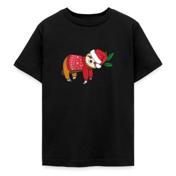Faultier mit Weihnachtssweater Frohe Weihnachten - Teenager T-Shirt - Schwarz - Vorne - AI Model Teenager Male light (155cm)