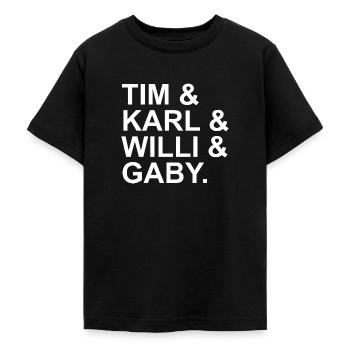 TKKG Namen Tim & Karl & Willi & Gaby Typographie - Teenager T-Shirt - Schwarz - Vorne - AI Model Teenager Male light (155cm)