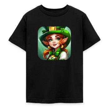 Fille lutin de la Saint-Patrick avec trèfle - T-shirt Ado - noir - Devant - AI Model Teenager Male light (155cm)