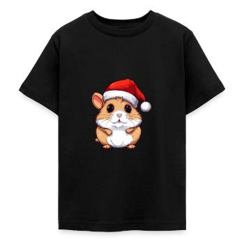 Hamster Christmas Animal Head - Teenage T-Shirt - black - Front - AI Model Teenager Male light (155cm)