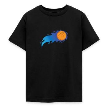 Basketball avec Blue Flames Ballsport USA - T-shirt Ado - noir - Devant - AI Model Teenager Male light (155cm)