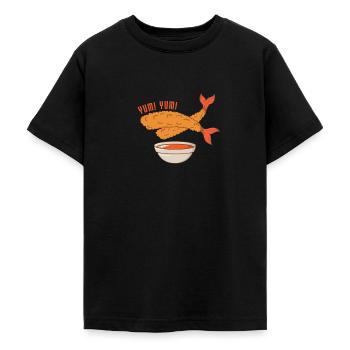 fried shrimp - Teenage T-Shirt - black - Front - AI Model Teenager Male light (155cm)